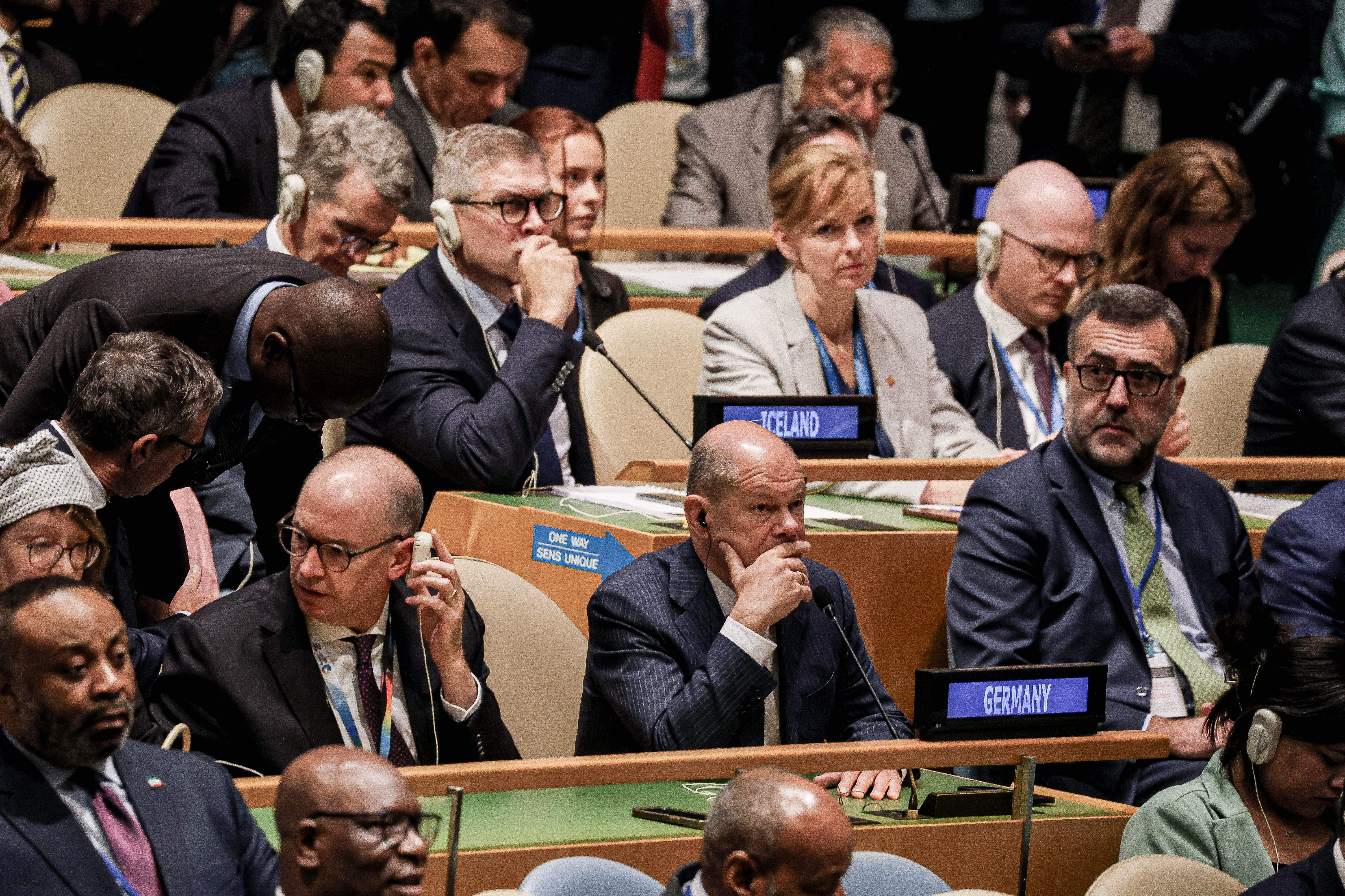 September 22, 2024, New York, New York, USA: OLAF SCHOLZ , Chancellor, Federal Republic of Germany, attends the first official day of The Summit of the Future inside the General Assembly Hall during the 79th Session of UNGA in NYC.